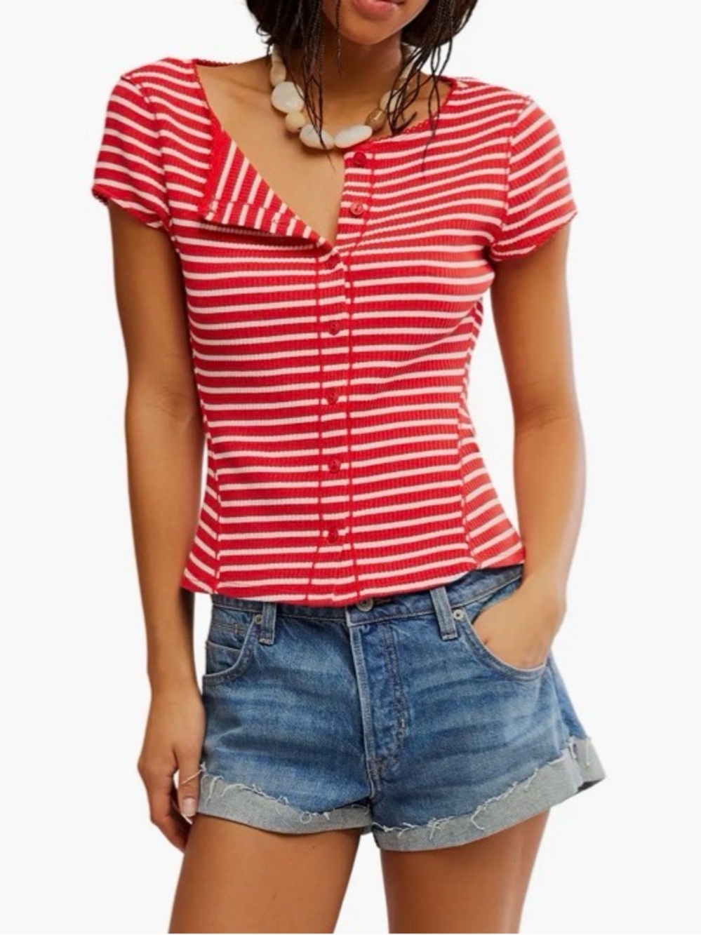 Free People Most Wanted Stripe Rib Cardigan. NWOT. Red white combo